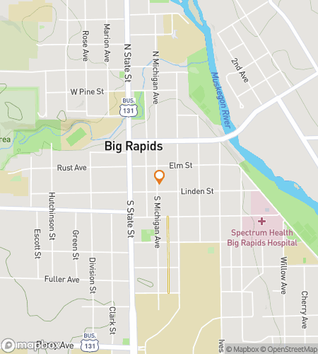 Map of scavenger hunt walking tour for Big Rapids Riddle Romp