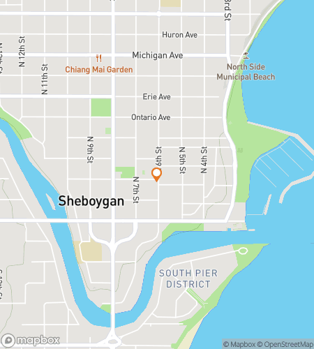 Map of scavenger hunt walking tour for Sheboygans Rails & Relics Hunt