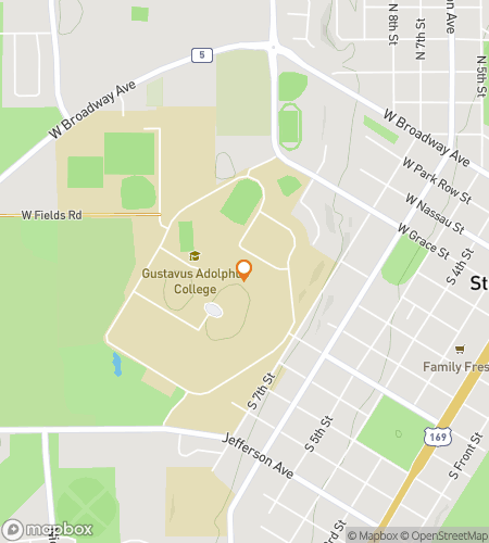 Map of scavenger hunt walking tour for Golden Gustie Quest: The Gustavus College Hunt