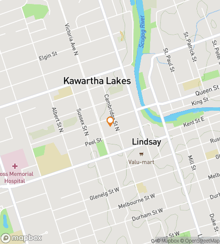 Map of scavenger hunt walking tour for Lindsay Main Street Magic & Market Moments