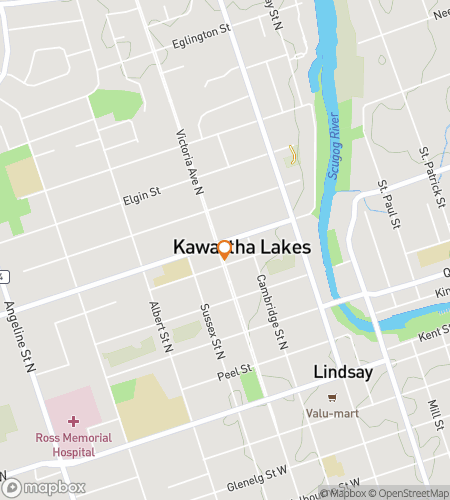 Map of scavenger hunt walking tour for Lindsay Main Street Magic & Market Moments