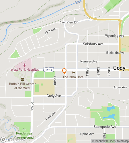 Map of scavenger hunt walking tour for Downtown Cody Ghost Tour