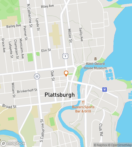 Map of scavenger hunt walking tour for Plattsburgh Puns & Plunder Hunt
