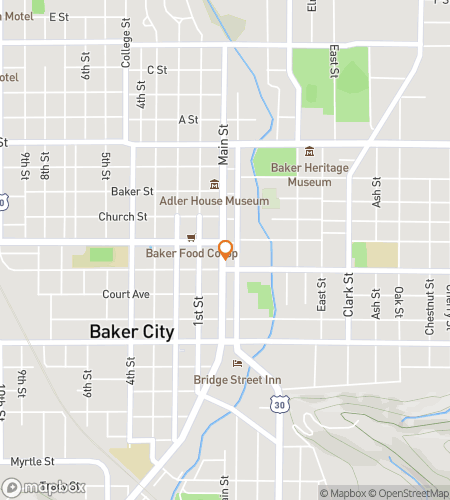 Map of scavenger hunt walking tour for Baker’s Dozen of Clues: The Baker City Quest