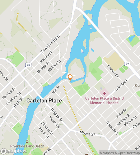 Map of scavenger hunt walking tour for Rivers, Roots & Riddles of Carleton Place