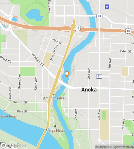 Map of scavenger hunt walking tour for Anoka Confluence Curiosity Walk