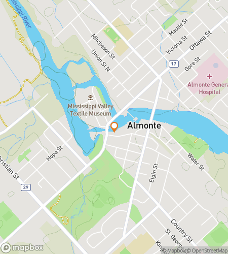 Map of scavenger hunt walking tour for Almonte Stone, Spray, and Small-Town Spark