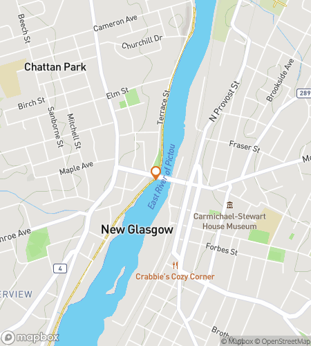 Map of scavenger hunt walking tour for New Glasgow Glee Galore