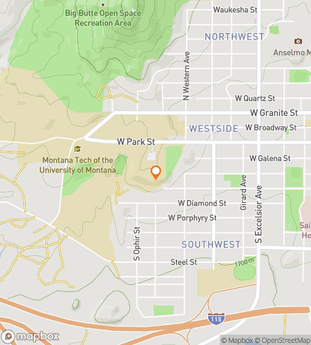 Mapa pěší prohlídky lovu pokladů pro Hledání nápověd: Lov Montana Tech