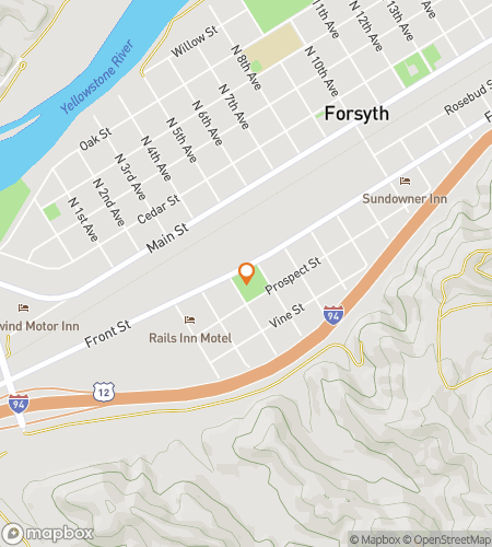 Map of scavenger hunt walking tour for Forsyth‘s Frontier Funtastic Hunt