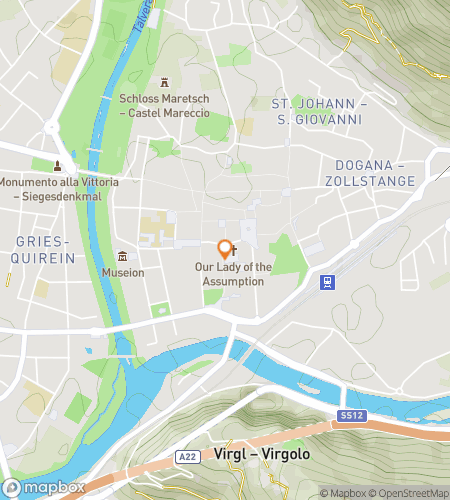 Kort over scavenger hunt byvandring for Bolzano Hunt: Hvor Alperne møder byen