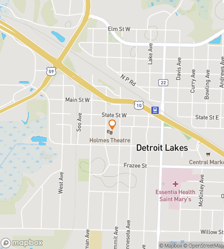 Kaart van de speurtocht wandelroute voor Detroit Lakes Marquees & Memories Quest