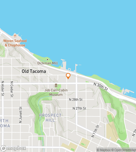 Mapa pěší prohlídky scavenger hunt pro Tacoma Old Town Scavenger Hunt