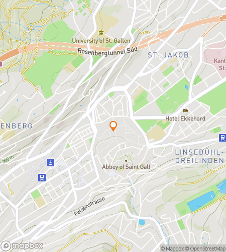 Map of scavenger hunt walking tour for Bells, Beaks & Binary: The St. Gallen Dash