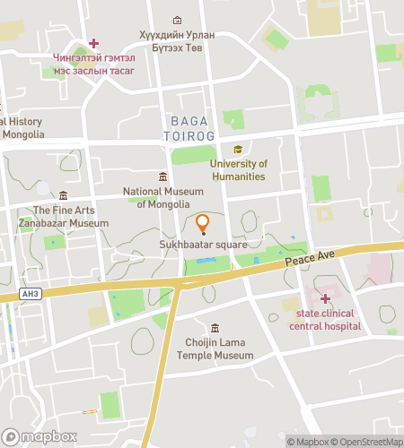 Map of scavenger hunt walking tour for Ulaanbaatar's Steppes, Spirits & City Clues