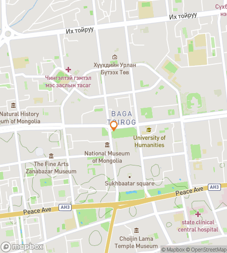 Map of scavenger hunt walking tour for Ulaanbaatar's Steppes, Spirits & City Clues