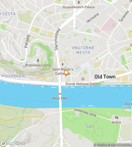 Карта пешеходного тура по охоте за сокровищами для охоты за сокровищами в Братиславе