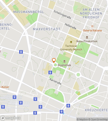 Map of scavenger hunt walking tour for Columns & Canvases: Munich Museum Quarter Hunt