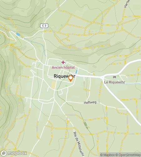 Map of scavenger hunt walking tour for Clue de Vin: Sipping Secrets in Riquewihr’s Vineyards