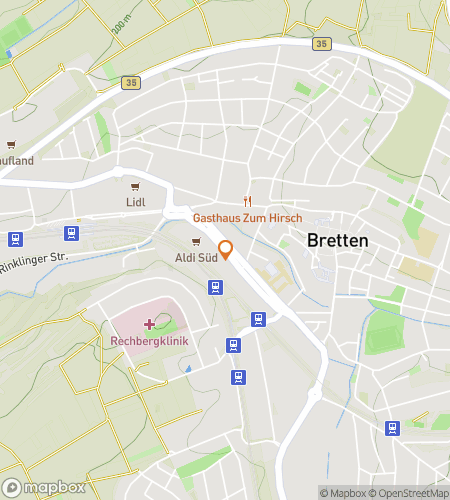 Map of scavenger hunt walking tour for Bretten Market Squares & Medieval Secrets