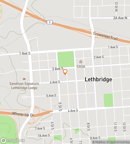 Map of scavenger hunt walking tour for Lethbridge Bar Crawl