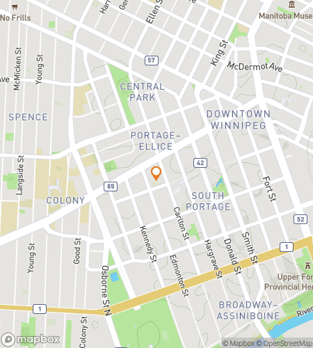 Map of scavenger hunt walking tour for University of Winnipeg Hunt