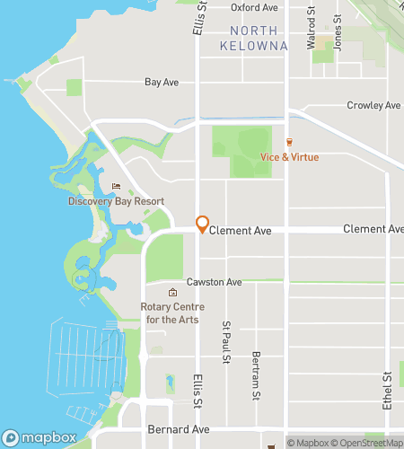 Map of scavenger hunt walking tour for Kelowna Quest: Ogopogo‘s Treasure Hunt