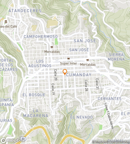 Map of scavenger hunt walking tour for Clues in the Clouds: The Manizales Mountain Chase