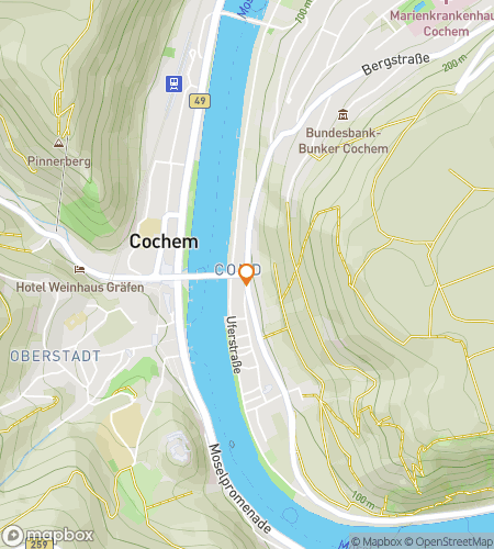 Map of scavenger hunt walking tour for Cochem's Vineyards & Fortress Secrets