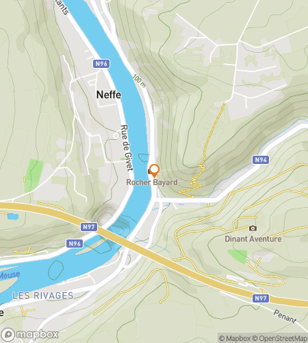 Map of scavenger hunt walking tour for Dinant's Cliffs, Churches & Clues