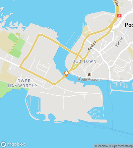Mapa pěší prohlídky s hledáním pokladů pro hru Poole's Plucky Pirates Scavenger Hunt