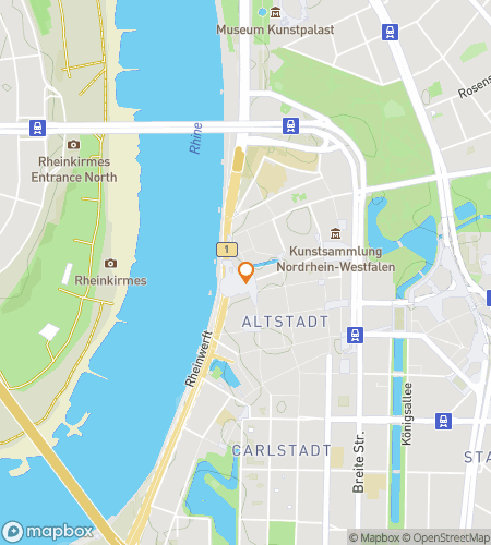 Map of scavenger hunt walking tour for Düsseldorf: The Rhine and Dine Hunt