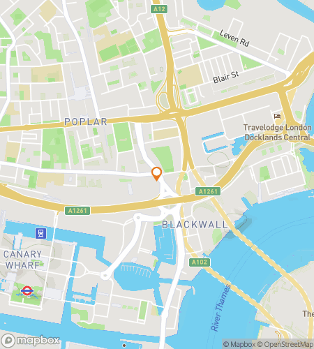 Hartă a turului de vânătoare de comori pietonal pentru "Downtown Dazzling Dash" din Blackwall