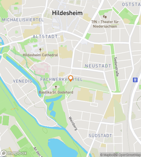 गुलाब से अवशेषों तक के लिए स्कैवेंजर हंट वॉकिंग टूर का नक्शा: हिल्डेस्हाइम हंट