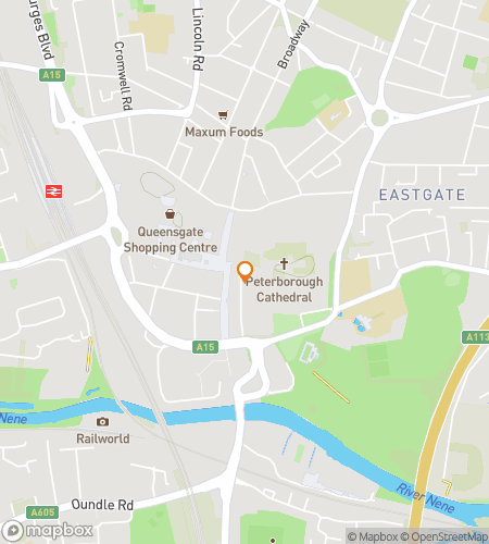 Map of scavenger hunt walking tour for Cathedrals, Clocks & Cobblestones: The Peterborough Hunt