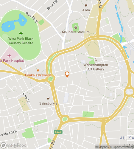 خريطة جولة مشي مطاردة الكنز في وولفرهامبتون - طاقة مولينيو ومركز المدينة