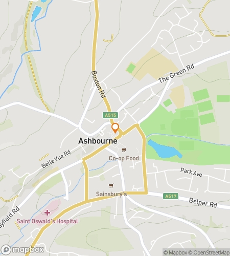 Map of scavenger hunt walking tour for Ashbourne Hunt: Clues Through the Cobbles