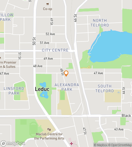 Map of scavenger hunt walking tour for The Foundations of Leduc: A Brick & Boulder Bash