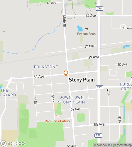 Map of scavenger hunt walking tour for Stony Plain‘s Punny Pursuit