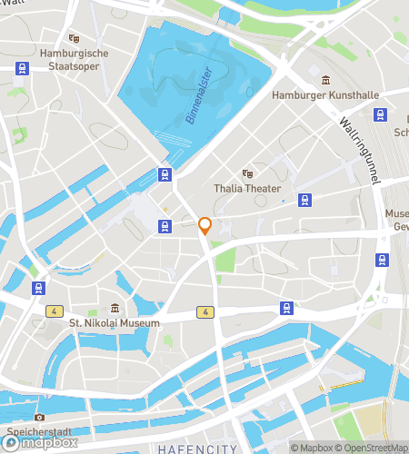 Carte d'une visite guidée à pied de chasse au trésor pour la chasse hanséatique de Hambourg