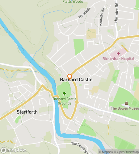 Map of scavenger hunt walking tour for Barnard Castle Clues & Riverside Views