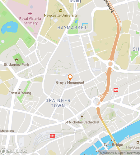 Hartă pentru turul de vânătoare de comori pe jos pentru vânătoarea de comori Newcastle upon Tyne