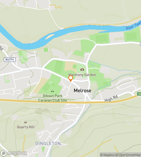 Map of scavenger hunt walking tour for Melrose Abbey Moon & Masonry Quest