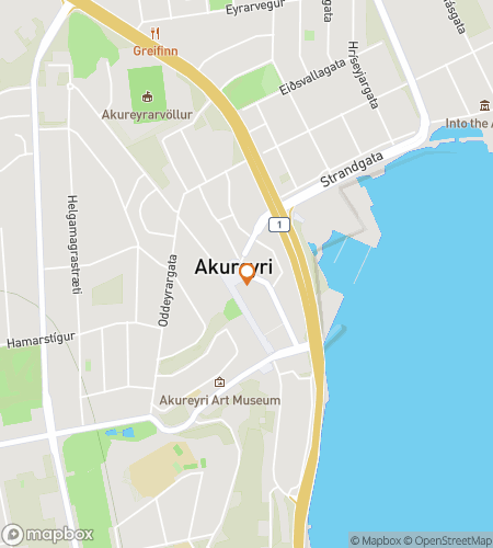 Map of scavenger hunt walking tour for Akureyrarkirkja Steps & Snap Quest