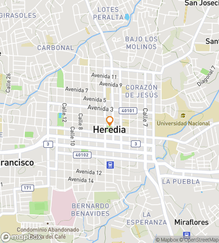 Map of scavenger hunt walking tour for Heredia: The City That Truly Blooms!