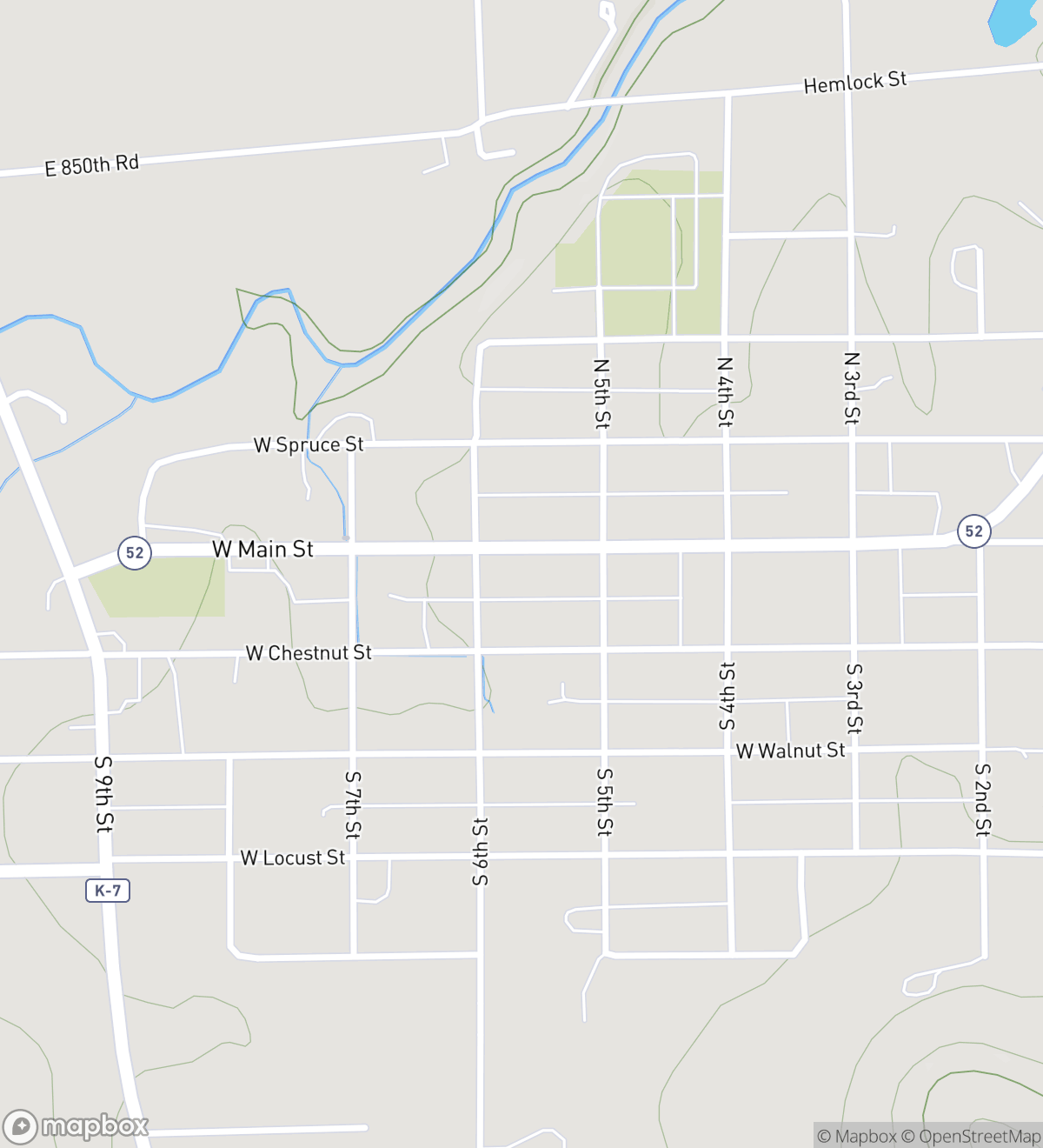 Map of 7 numbered scavenger hunt stops in Mound City