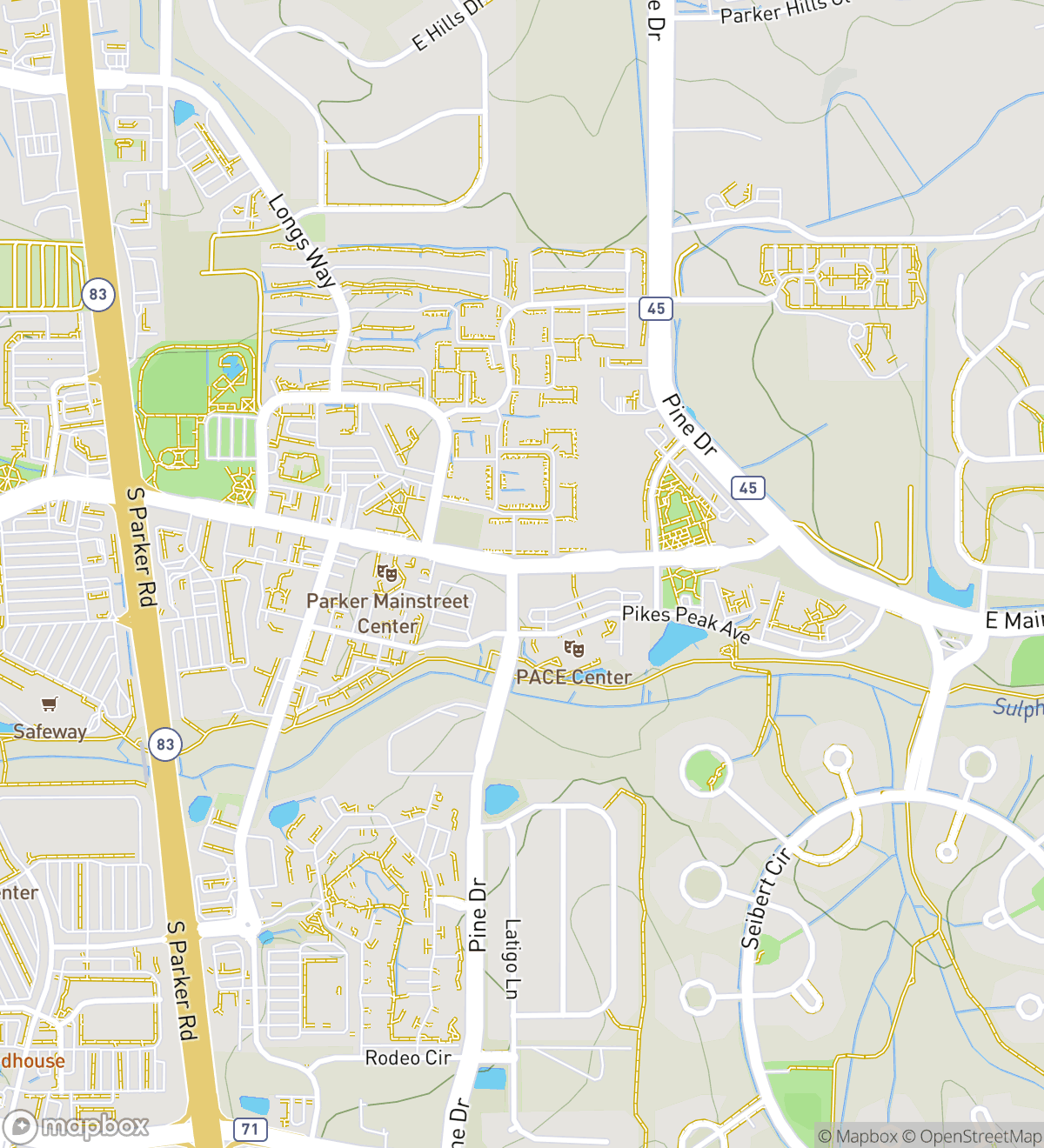 Mapa 6 očíslovaných zastávek lovu na poklad v Parkeru