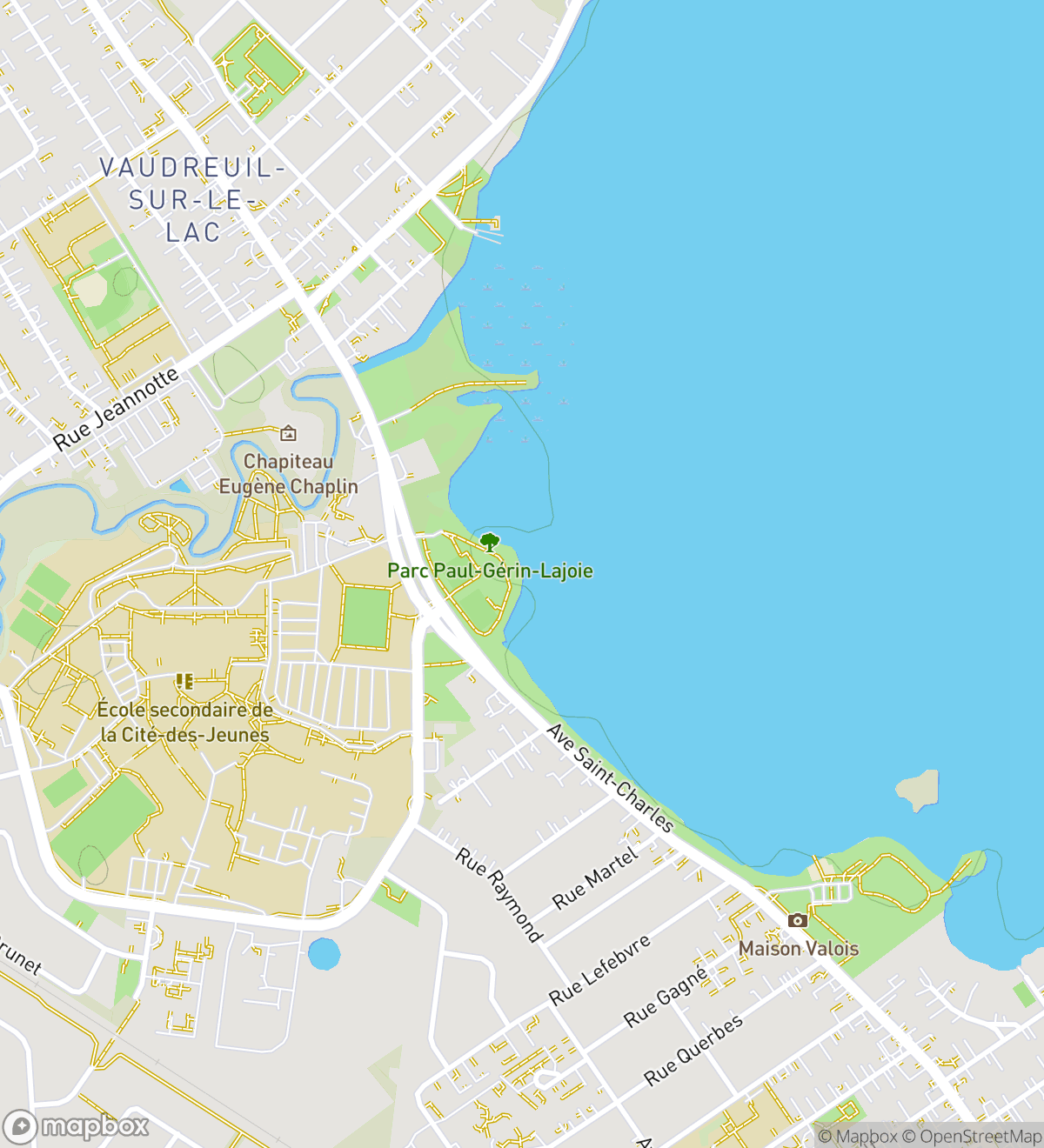 Map of 6 numbered scavenger hunt stops in Vaudreuil Dorion