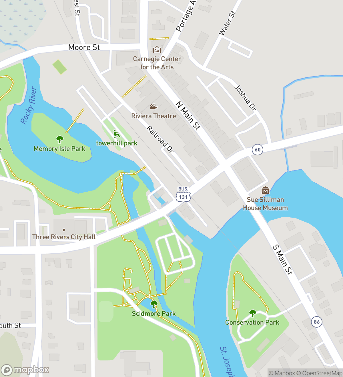 Three Rivers hunt map with 8 numbered stops