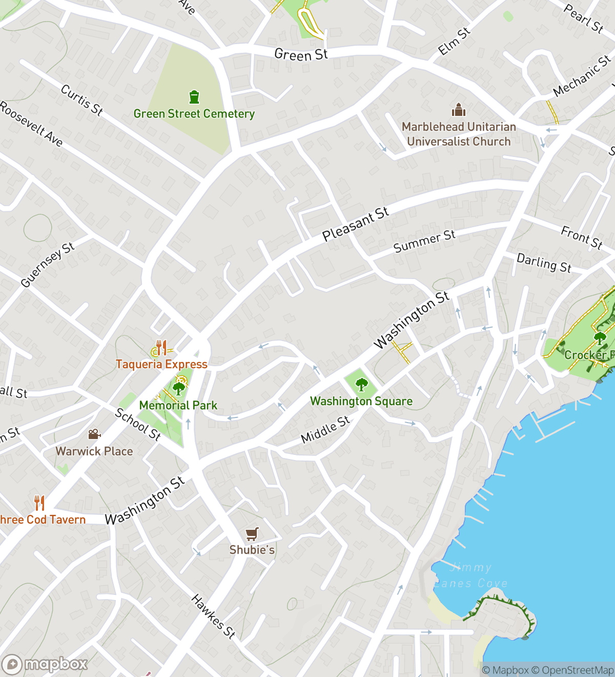 Salem hunt map with 7 numbered stops